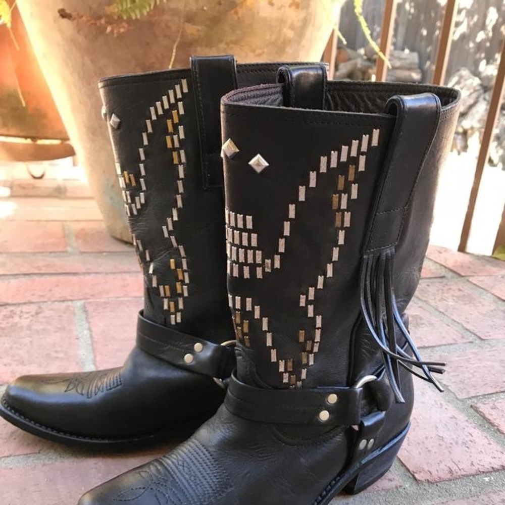 GOLDEN GOOSE Cowboy Western Boots 36 Black NEW